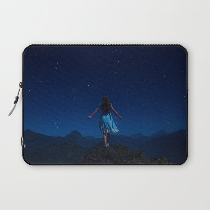 All the world is yours; female on mountaintop overlooking infinity and the world color photograph - photography - photographs Laptop Sleeve