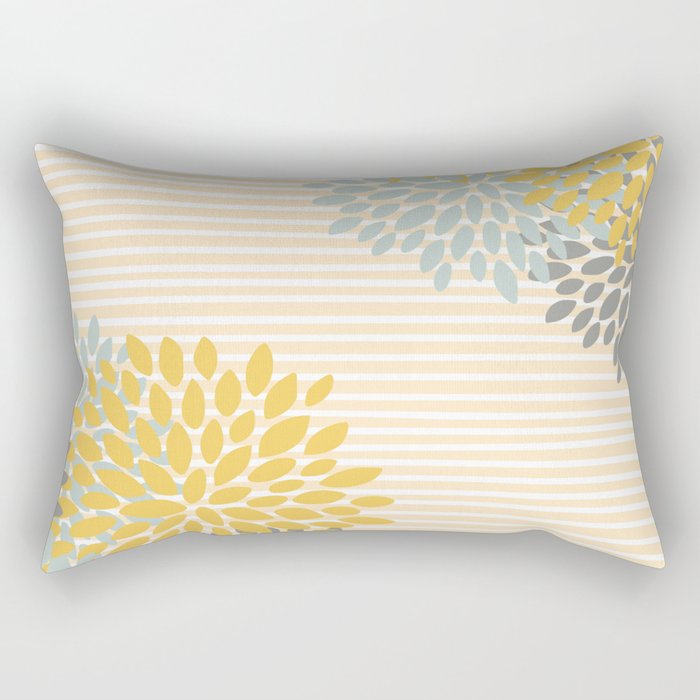Floral Prints and Colorful Stripes, Yellow, Gray, Aqua, Colour Prints Rectangular Pillow
