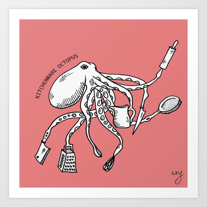 Cute kitchen monsters - the Kitchenware Octopus Art Print