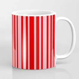 [ Thumbnail: Red & Light Pink Colored Lines/Stripes Pattern Coffee Mug ]