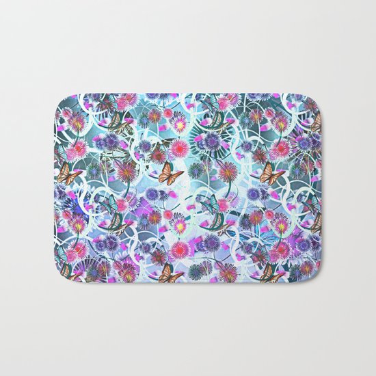 Dahlias And Vines Pattern Bath Mat