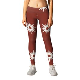 Red atomic mid century white stars pattern Leggings