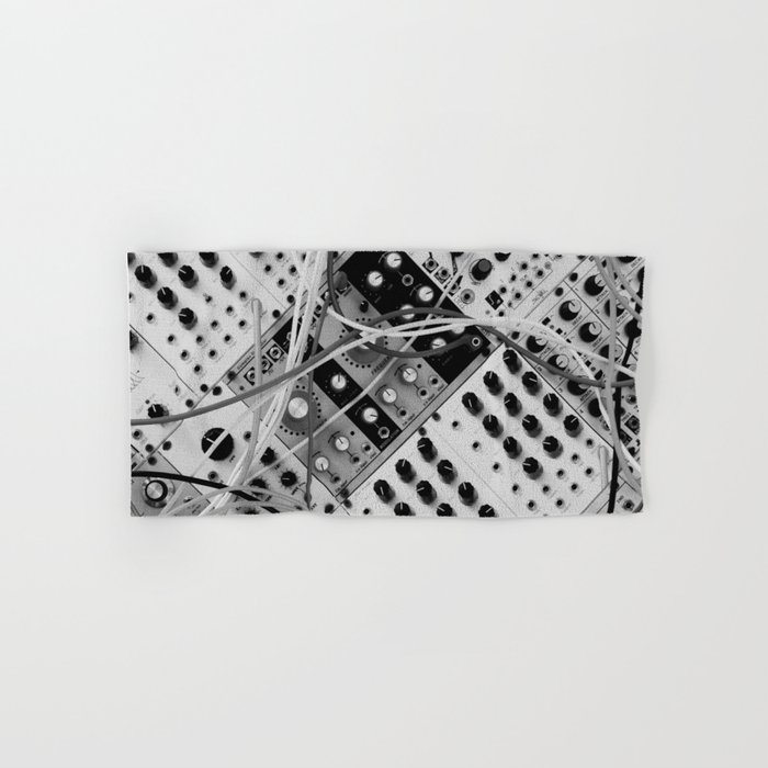 analog synthesizer  - diagonal black and white illustration Hand & Bath Towel
