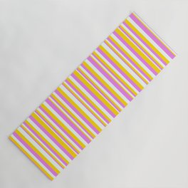 [ Thumbnail: Violet, Yellow, and Mint Cream Colored Lines Pattern Yoga Mat ]