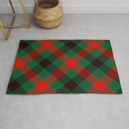 Dark Green Plaid with Diagonal Red and Black Stripes Rug