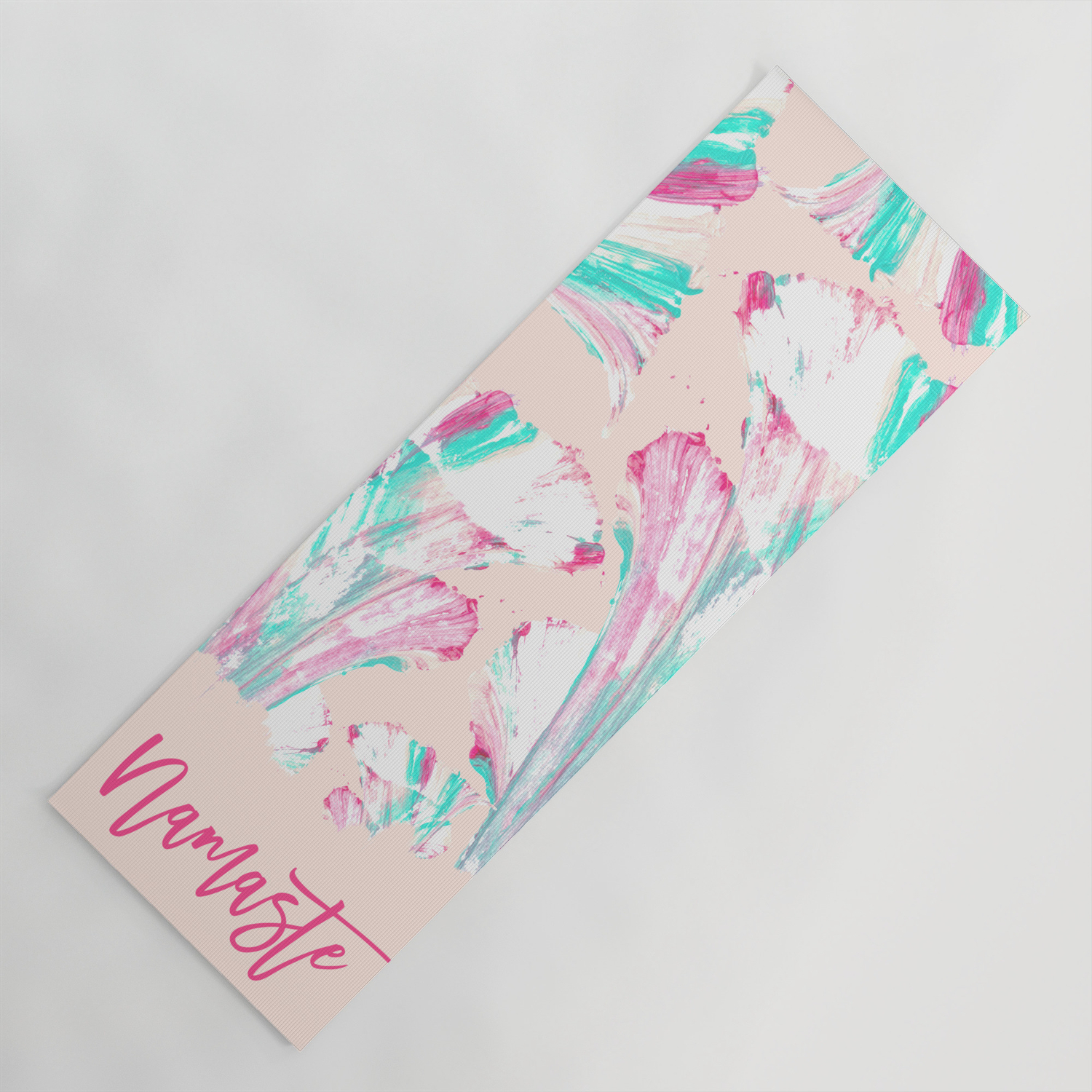 Girly Artsy Pink Teal Acrylic Abstract Flower Art Yoga Mat By