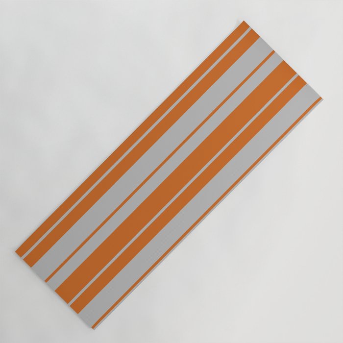 Grey and Chocolate Colored Lines Pattern Yoga Mat