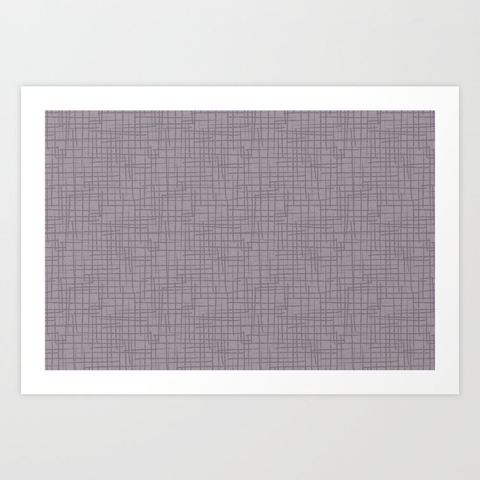 Dark Lavender - Muted Plum and Lilac Grunge Basketweave Line Pattern Art Print