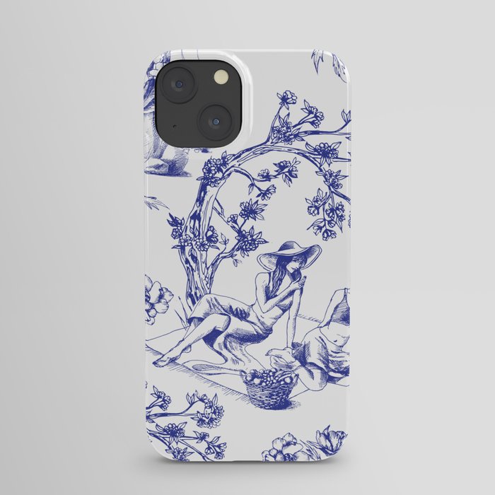 Toile de Jouy Contemporary Navy Blue French Art Pattern iPhone Case