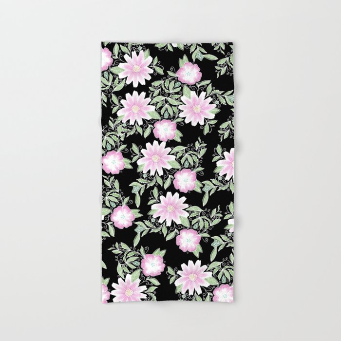 Hand painted blush pink green black watercolor floral Hand Bath