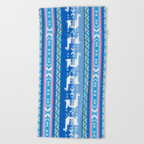 Llamas_Pink and BlueSky Beach Towel