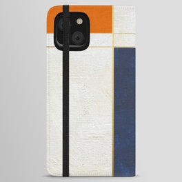 Orange, Blue And White With Golden Lines Abstract Painting iPhone Wallet Case