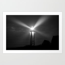 Lighthouse beacon, coastal landscape black and white photograph - photographs - photography Art Print