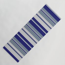 [ Thumbnail: Light Slate Gray, Midnight Blue, and Light Gray Colored Lines Pattern Yoga Mat ]