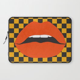 Funky pop-art sexy lips,  black yellow check. Laptop Sleeve