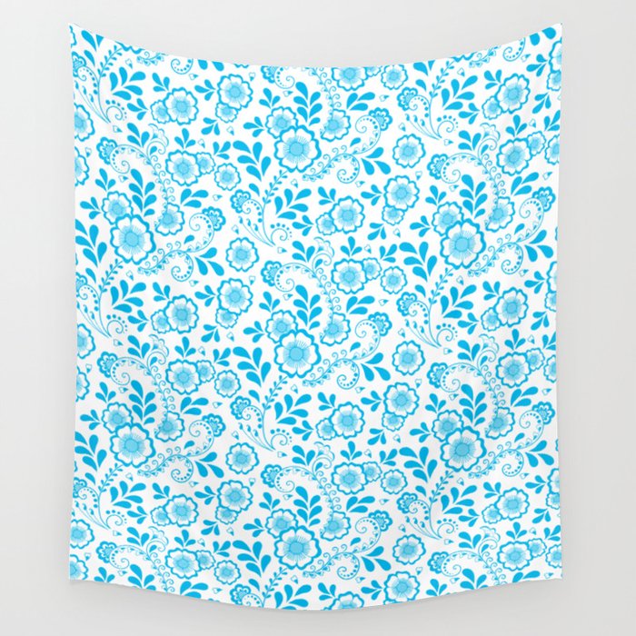 Turquoise Eastern Floral Pattern Wall Tapestry