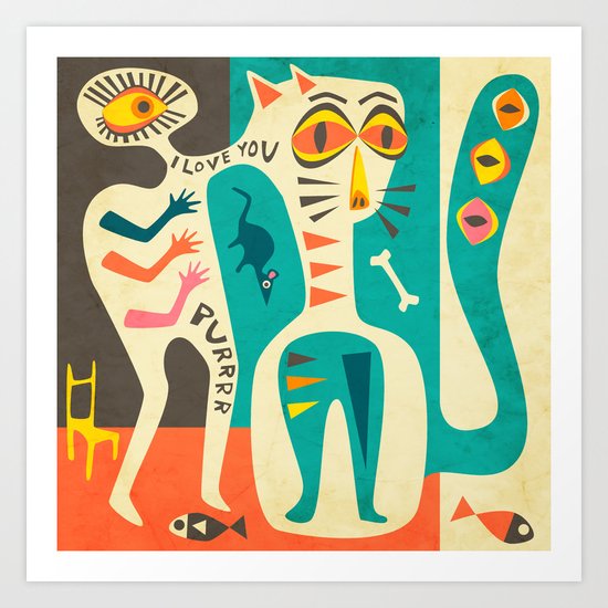 A Man who Loves his Cat Art Print
