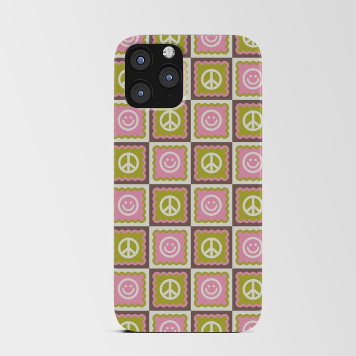 Funky Checkered Smileys and Peace Symbol Pattern  iPhone Card Case