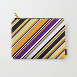 [ Thumbnail: Vibrant Tan, Orange, Indigo, White, and Black Colored Lines/Stripes Pattern Carry-All Pouch ]