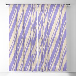 [ Thumbnail: Tan & Slate Blue Colored Striped Pattern Sheer Curtain ]