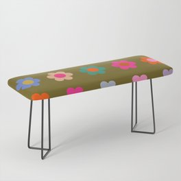 Vintage Colorful Floral Print Abstract Retro Flowers Bench