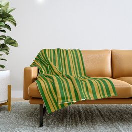 [ Thumbnail: Goldenrod and Dark Green Colored Stripes Pattern Throw Blanket ]