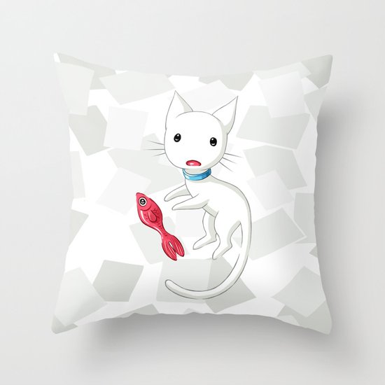 Cat and Fish Throw Pillow