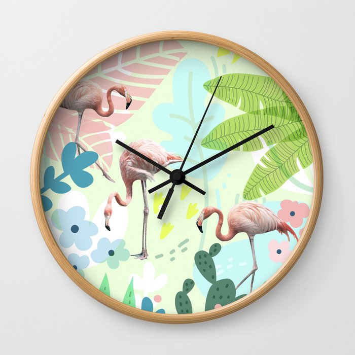 Flamingo jungle Wall Clock