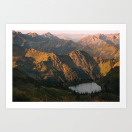 Golden Sunrise At The Mountain Lake Art Print