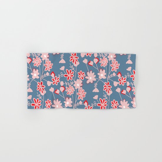 Red-Pink Flower Pattern Hand & Bath Towel