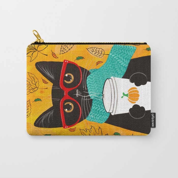 Autumn Black Coffee Cat Carry-All Pouch