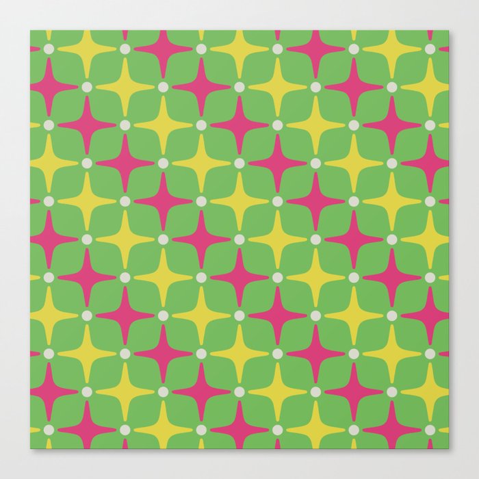 Colorful Mid Century Modern Star Pattern 952 Green Magenta and Yellow Canvas Print