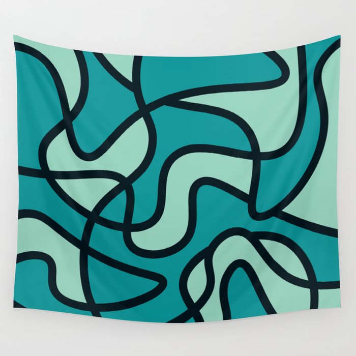 Messy Scribble Texture Background - Viridian Green and Pearl Aqua Wall Tapestry