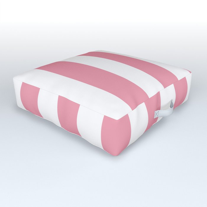 Mauvelous pink - solid color - white vertical lines pattern Outdoor Floor Cushion