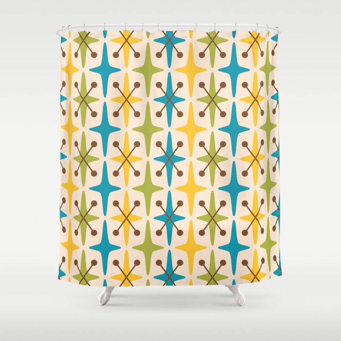 Mid Century Modern Abstract Star Pattern 441 Yellow Brown