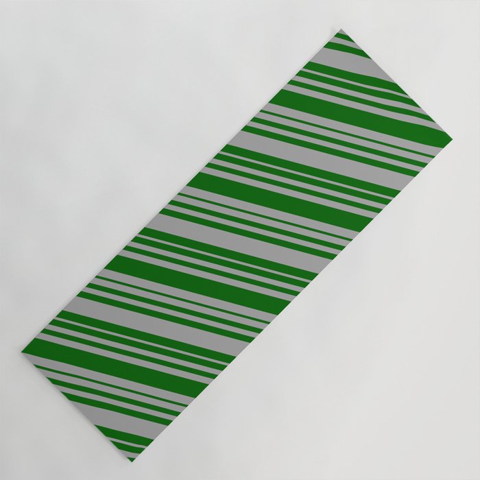 Dark Grey & Dark Green Colored Lines/Stripes Pattern Yoga Mat