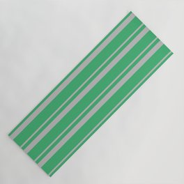 [ Thumbnail: Grey & Sea Green Colored Lined/Striped Pattern Yoga Mat ]