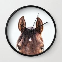 peekaboo horse, bw horse print, horse photo, equestrian, equestrian photo, equestrian decor Wall Clock