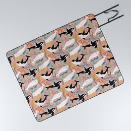 Canadian Whale Watching on Coral Pink Picnic Blanket