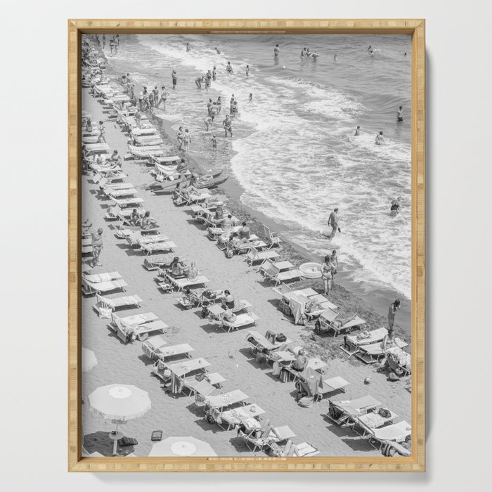 Beach Day in Italy | Black and White Travel Photography in Europe Art Print | Summer on the Coast in Naples Serving Tray