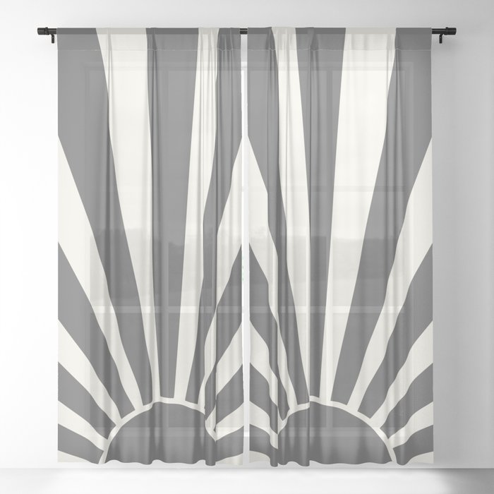 Grey retro Sun design Sheer Curtain