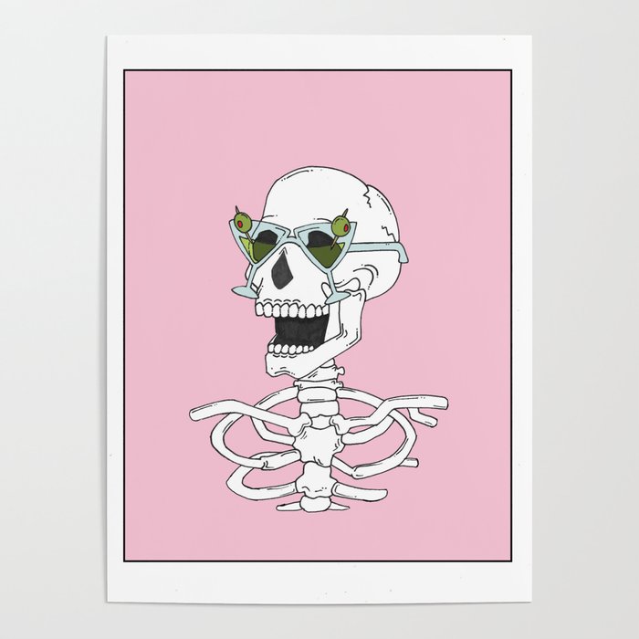 Martini Glasses Skeleton Poster