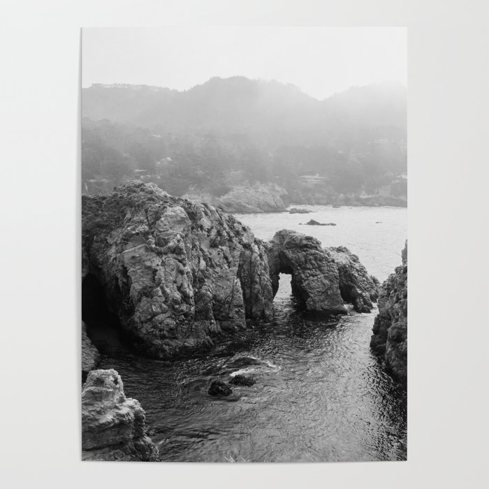 Ocean Arches | Black and White Nature Landscape Photography in California Poster