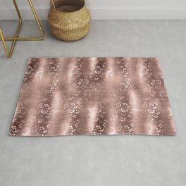 Rose Gold Floral Brushed Metal Texture Area & Throw Rug
