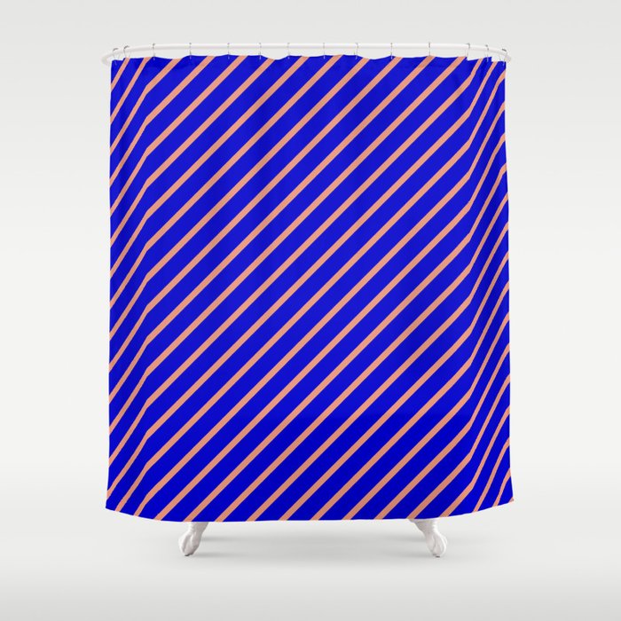 Blue & Dark Salmon Colored Lines Pattern Shower Curtain
