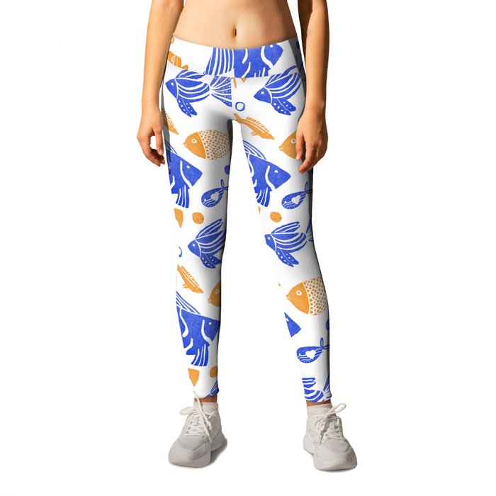 Blue and yellow tropical fishes Leggings