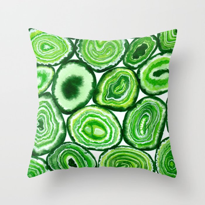 Green agate pattern watercolor Throw Pillow