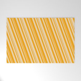[ Thumbnail: Orange & Tan Colored Pattern of Stripes Welcome Mat ]
