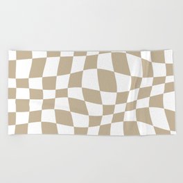 Warped Checkered Pattern (tan/white) Beach Towel