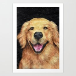 Golden retriever dog wool portrait print Art Print